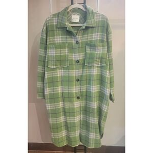 Green Plaid Button-Up Coat
